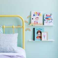 Tresxics Tablette de mur longue et 4 autocollants muraux textiles, arc-en-ciel