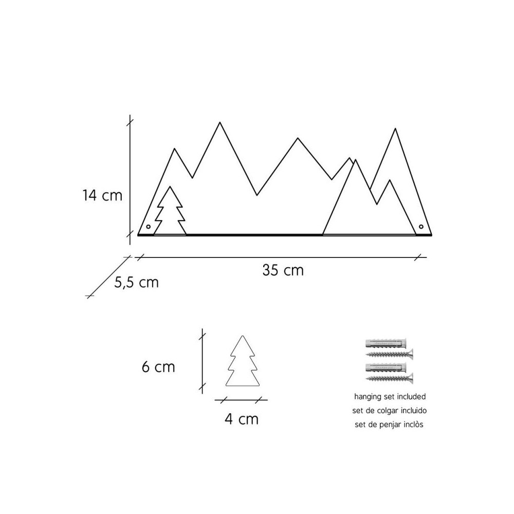 tresxics Wall Rack & 4 Stickers muraux textiles, Montagnes / Noir