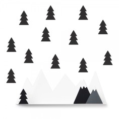 tresxics Wandregal & 4 Textil-Wandstickers, Berge/ Schwarz