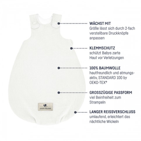 Julius Zöllner Babyschlafsack Musselin 56/62, Ivory