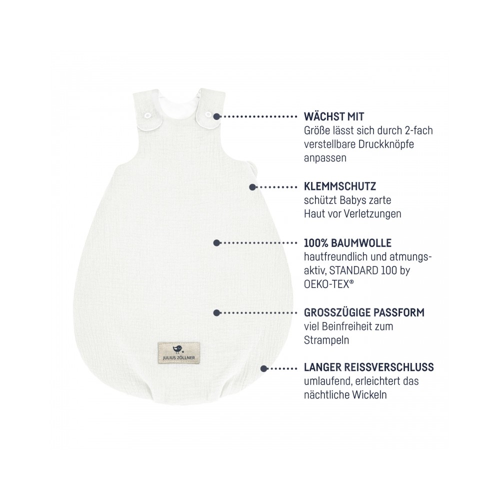 Julius Zöllner Babyschlafsack Musselin 68/74, Ivory