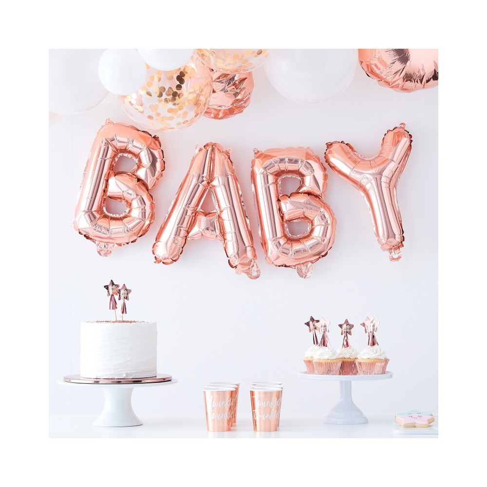 Rose Gold-Baby-Dusche-Ballon-Wimpelkette