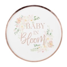 Rosen-Goldbaby-in-Blüten-Babyparty-Teller