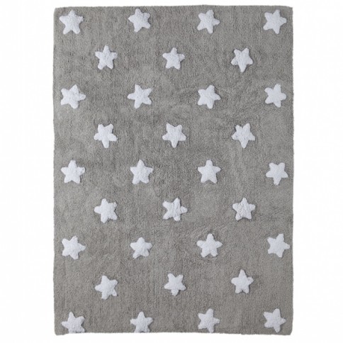 Tapis gris étoiles blanc