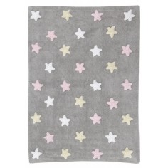 Tapis tricolore étoiles gris rose