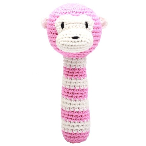 Rasselstab gehäkelt, Rosa Affe