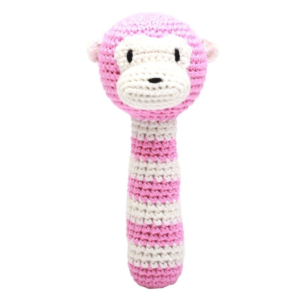 Rasselstab gehäkelt, Rosa Affe