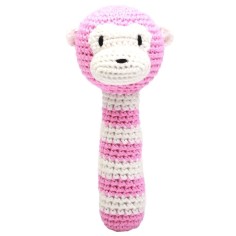 natureZOO Rasselstab gehäkelt, Rosa Affe
