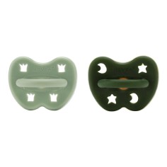 Naturkautschuk Schnullerm 2er Pack, Moss Green + Deep Forrest Green - kiefergerecht