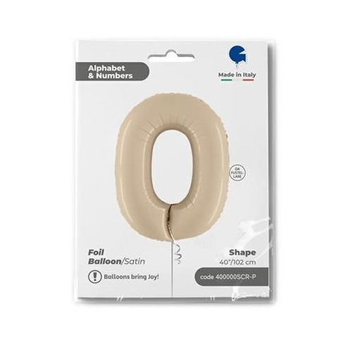 Grabo Folienballon Zahl 0 Satin, Cream 100cm/40"