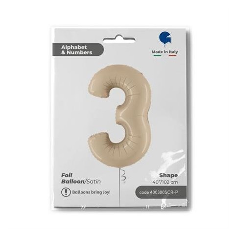 Grabo Folienballon Zahl 3 Satin, Cream 100cm/40"