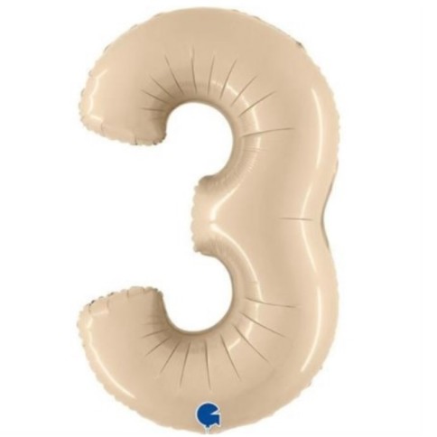 Grabo Folienballon Zahl 3 Satin, Cream 100cm/40"