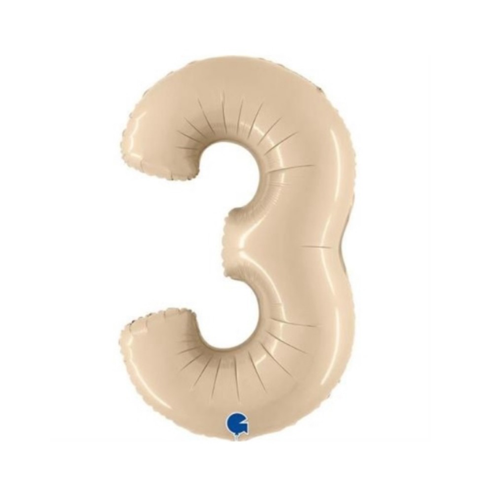 Grabo Folienballon Zahl 3 Satin, Cream 100cm/40"