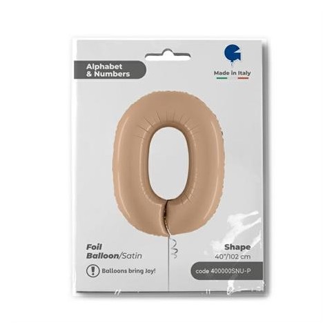 Folienballon Zahl 0 Satin, Nude 100cm/40"