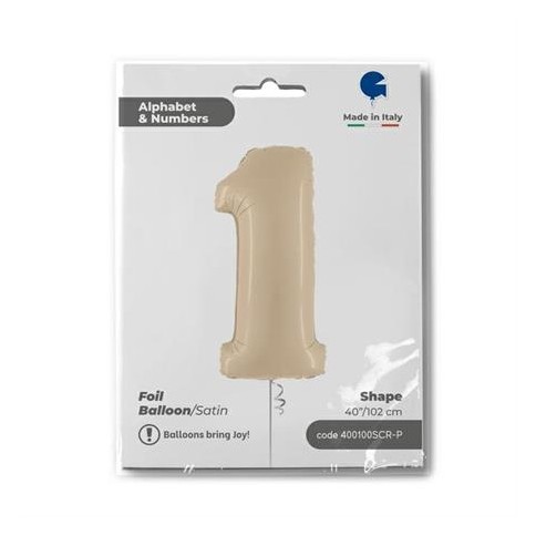 Folienballon Zahl 1 Satin, Cream 100cm/40"