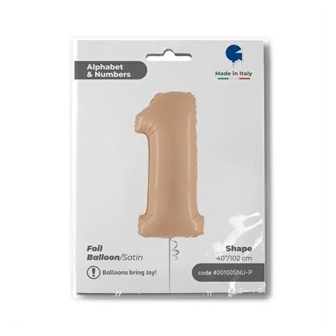 Folienballon Zahl 1 Satin, Nude 100cm/40"