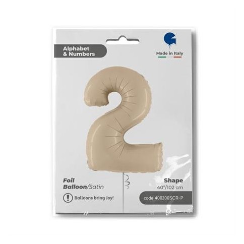 Grabo Folienballon Zahl 2 Satin, Cream 100cm/40"