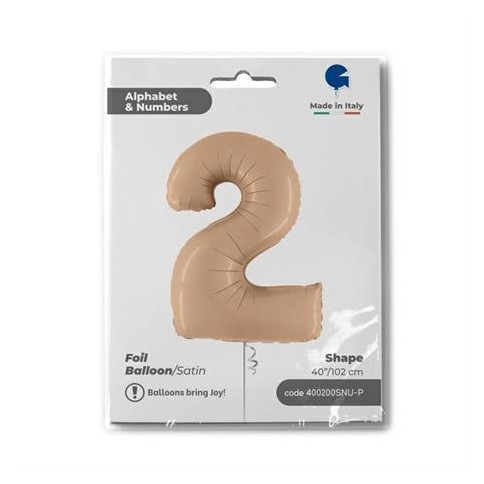 Grabo Folienballon Zahl 2 Satin, Nude 100cm/40"