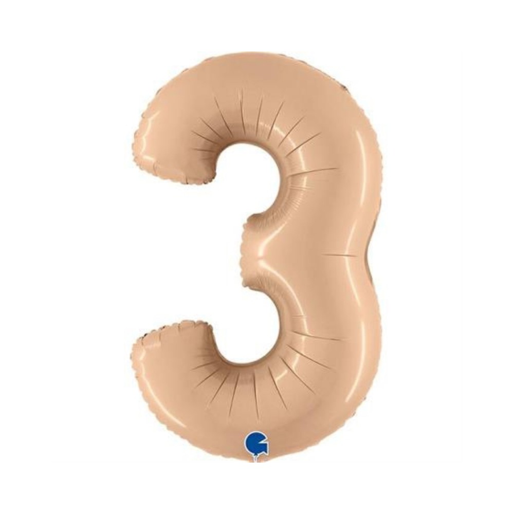 Grabo Folienballon Zahl 3 Satin, Nude 100cm/40"