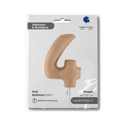 Folienballon Zahl 4 Satin, Nude 100cm/40"