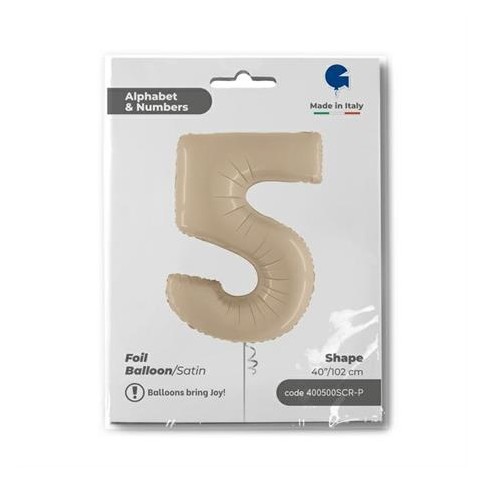 Folienballon Zahl 5 Satin, Cream 100cm/40"