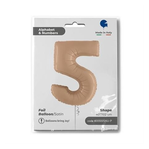 Folienballon Zahl 5 Satin, Nude 100cm/40"