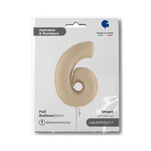 Folienballon Zahl 6 Satin, Cream 100cm/40"