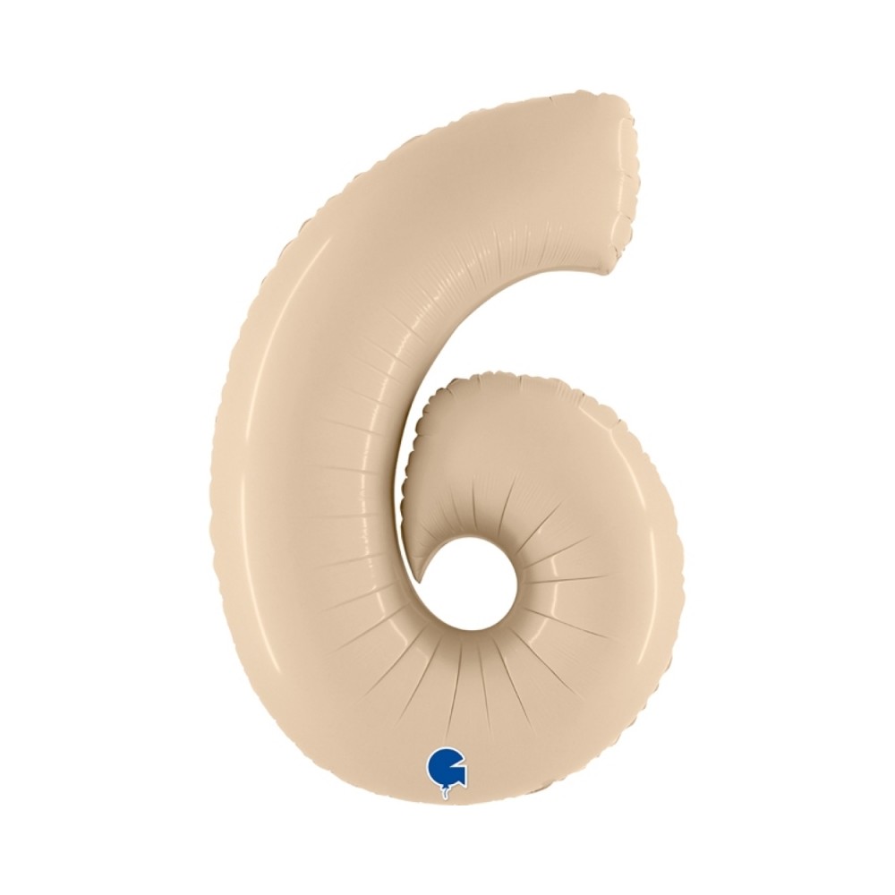 Folienballon Zahl 6 Satin, Cream 100cm/40"