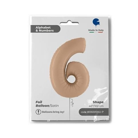 Folienballon Zahl 6 Satin, Nude 100cm/40"