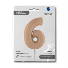 Folienballon Zahl 6 Satin, Nude 100cm/40"