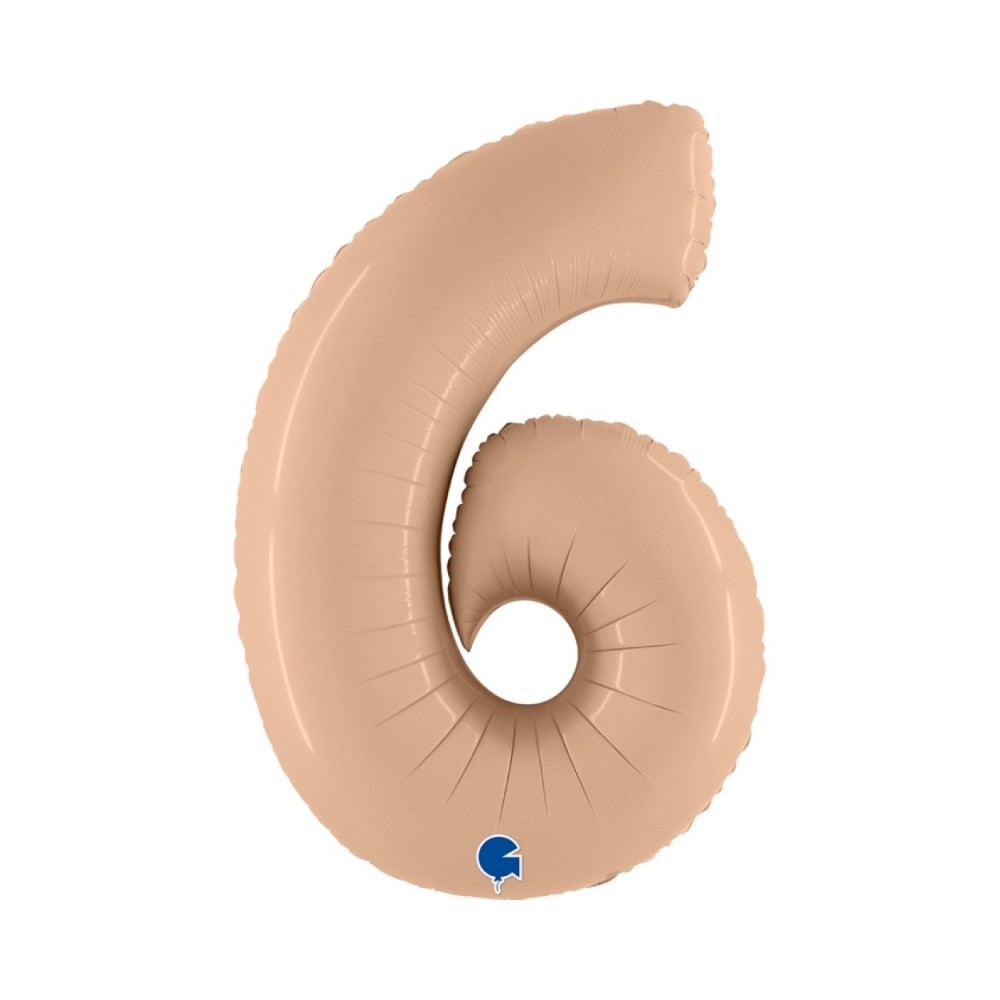 Folienballon Zahl 6 Satin, Nude 100cm/40"