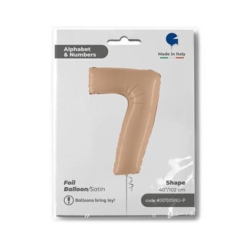 Folienballon Zahl 7 Satin, Nude 100cm/40"
