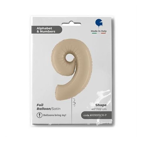 Grabo Folienballon Zahl 9 Satin, Cream 100cm/40"