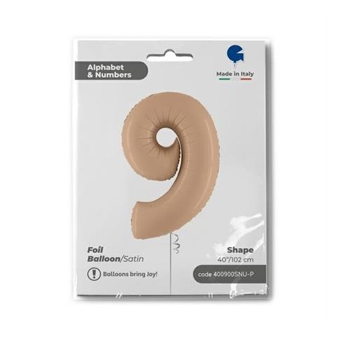Folienballon Zahl 9 Satin, Nude 100cm/40"