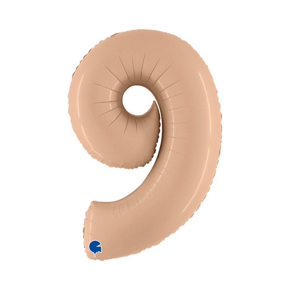 Folienballon Zahl 9 Satin, Nude 100cm/40"