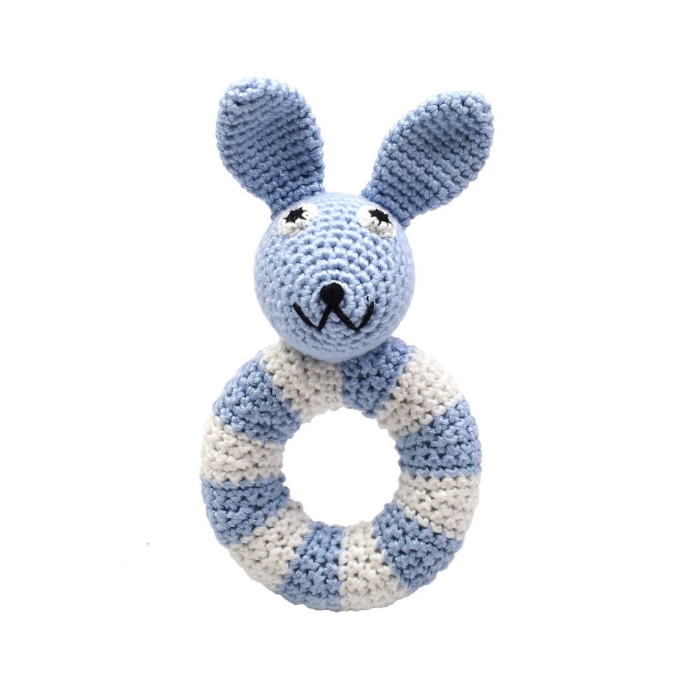 natureZoo Crochet Ringrassel, Lapin bleu clair