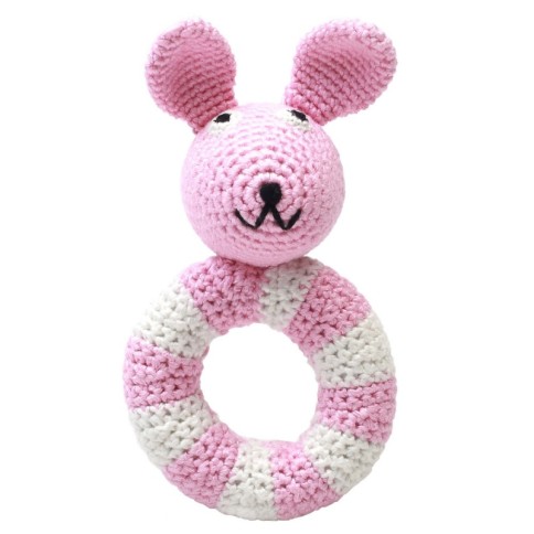 Häkelringrassel, Hellrosa Kaninchen