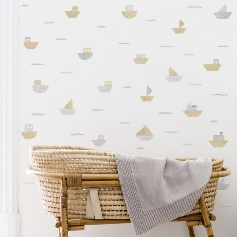 Tresxics textile Wandaufkleber Aquarellboote und Wellen (1 Bogen), Grün