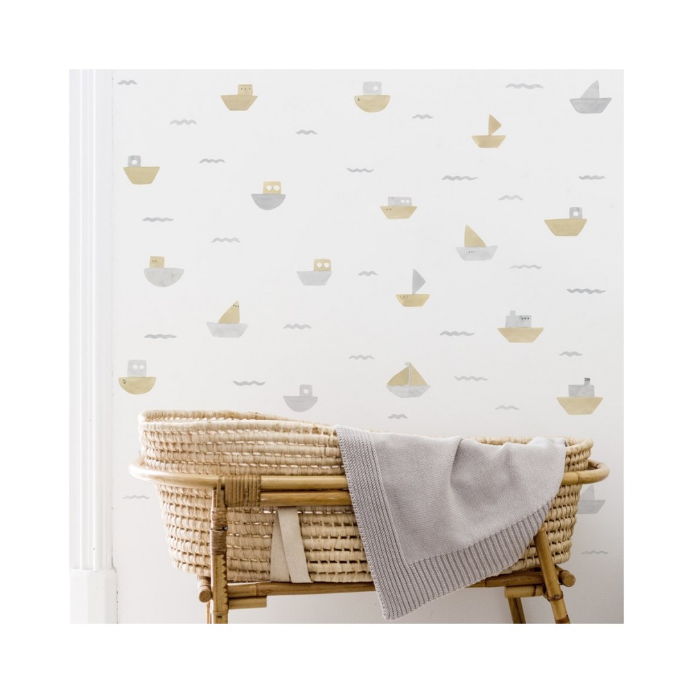 Tresxics textile Wandaufkleber Aquarellboote und Wellen (1 Bogen), Grün