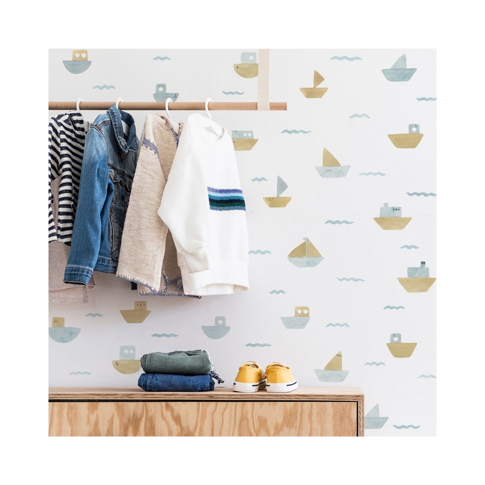 Tresxics textile Wandaufkleber Aquarellboote und Wellen (1 Bogen), Grau