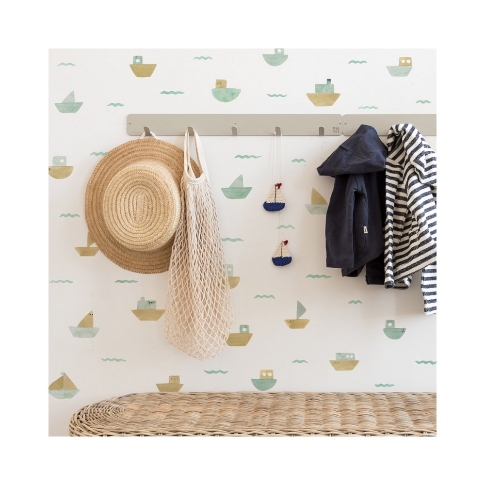 Tresxics textile Wandaufkleber Aquarellboote und Wellen (2 Bogen), Grün