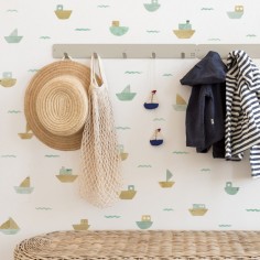 Tresxics textile Wandaufkleber Aquarellboote und Wellen (2 Bogen), Grün