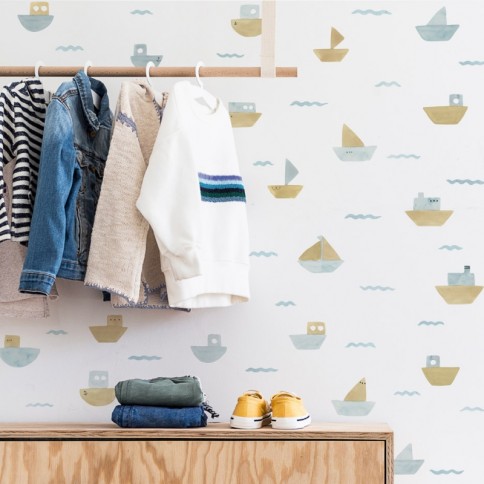 Tresxics textile Wandaufkleber Aquarellboote und Wellen (2 Bogen), Blau