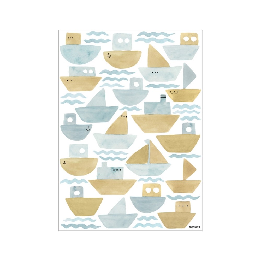 Tresxics textile Wandaufkleber Aquarellboote und Wellen (2 Bogen), Blau
