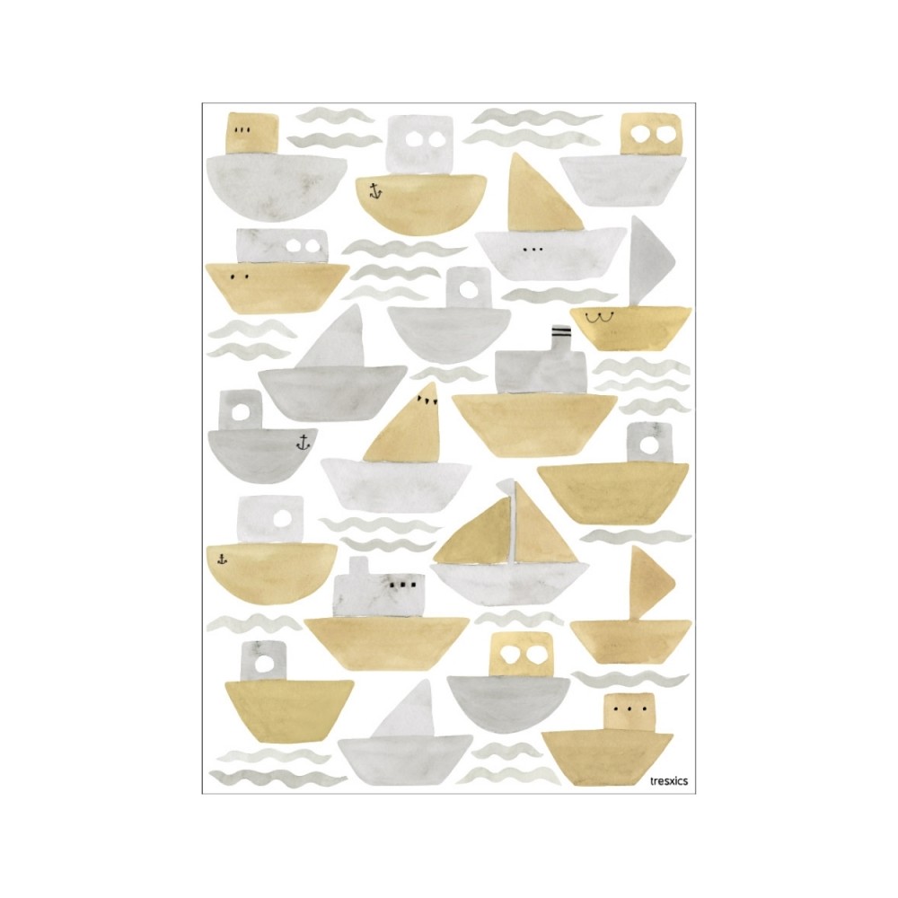 Tresxics textile Wandaufkleber, Aquarellboote und Wellen (2 Bogen), Grau