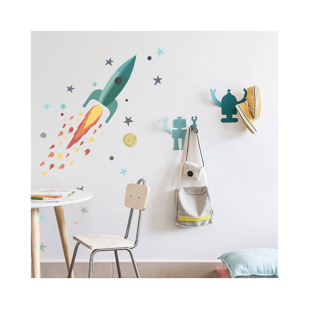 Tresxics textile Wandaufkleber Rakete und Sterne, Turquoise