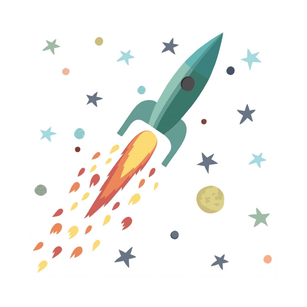 Tresxics textile Wandaufkleber Rakete und Sterne, Turquoise