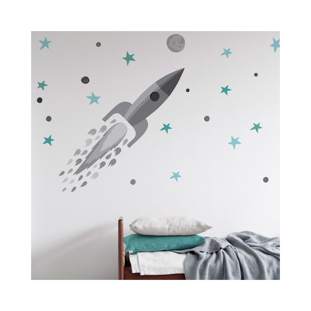 Tresxics textile Wandaufkleber Rakete und Sterne, Grau