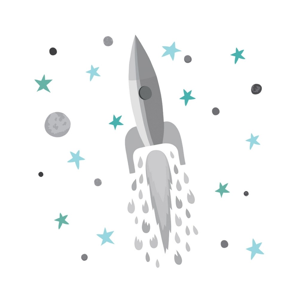 Tresxics textile Wandaufkleber Rakete und Sterne, Grau