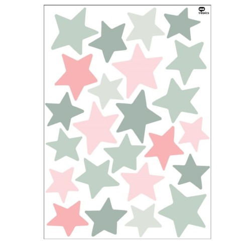 Tresxics textile Wandaufkleber (1 Bogen), Sterne Grün/ Rosa